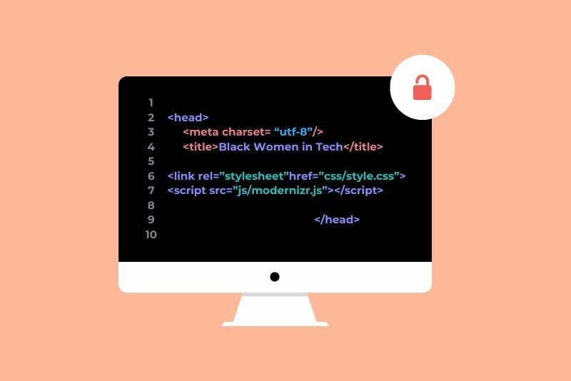 Computer screen with code that says "Black Women in Tech"