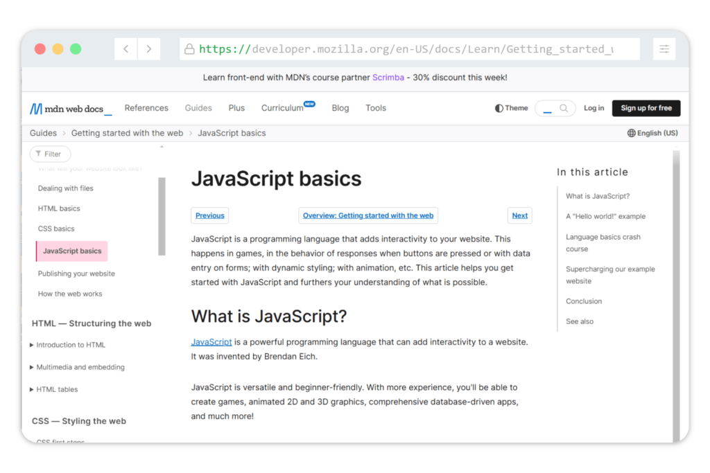 MDN JavaScript basics
